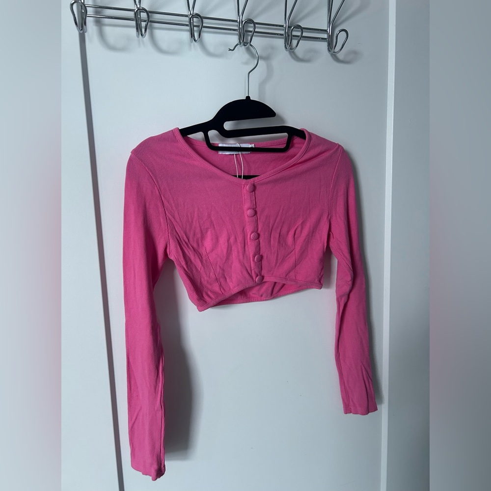 Timing Pink Long Sleeve Crop Top